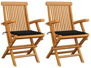 vidaXL Cadeiras de jardim c/ almofadões pretos 2 pcs teca maciça