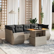vidaXL 7 pcs conjunto sofás p/ jardim c/ almofadões vime PE cinzento