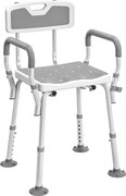 HOMCOM Banqueta de duche cadeira de duche ergonômica altura ajustável pés antiderrapantes 56,5 x 53,5 x 87 cm branco e cinza | Aosom Portugal