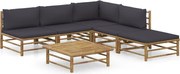 vidaXL 6 pcs conj. lounge jardim em bambu c/ almofadões cinza-escuro