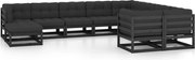 vidaXL 10 pcs conjunto lounge jardim c/ almofadões pinho maciço preto