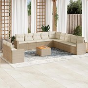vidaXL 12 pcs conjunto de sofás p/ jardim com almofadões vime PE bege