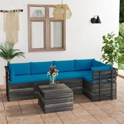 6 pcs conjunto lounge de paletes com almofadões pinho maciço