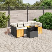 vidaXL 7 pcs conjunto de sofás p/ jardim c/ almofadões vime PE preto