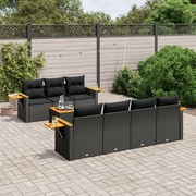 vidaXL 8 pcs conjunto sofás de jardim com almofadões vime PE preto