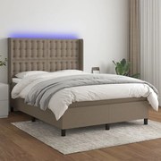 vidaXL Cama box spring colchão/LED 140x190cm tecido cinza-acastanhado