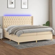 Cama box spring c/ colchão e LED 200x200 cm tecido cor creme