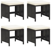 vidaXL Bancos de jardim 4 pcs com almofadões vime PE preto