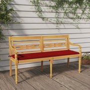 vidaXL Banco Batavia c/ almofadão vermelho 150 cm madeira teca maciça