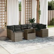 vidaXL 8 pcs conjunto sofás de jardim c/ almofadões vime PE cinzento