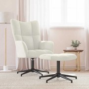 vidaXL Cadeira de descanso com banco veludo branco nata