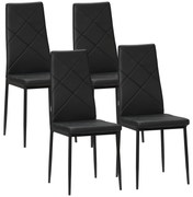 HOMCOM Conjunto de 4 Cadeiras de Sala de Jantar Estofadas em Couro Sintético com Encosto Alto e Pés de Aço 41x50x97cm Preto