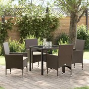 vidaXL Conjunto de Jantar de Jardim com 5 Peças e Almofadas Marrons em Rattan Sintético