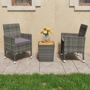 vidaXL 3 pcs conjunto de bistrô vime PE e madeira de acácia cinzento
