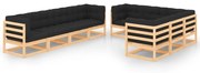vidaXL 9 pcs conjunto lounge de jardim c/ almofadões pinho maciço