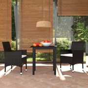 vidaXL 3 pcs conjunto de jantar p/ jardim c/ almofadões vime PE preto