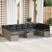 vidaXL Conjunto de Sofá de Jardim 11 Peças com Almofadas em Rattan Sintético Cinza