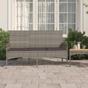 vidaXL Banco de jardim de 3 lugares com almofadões vime PE cinzento
