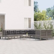 12 pcs conjunto lounge de jardim c/ almofadões vime PE cinzento