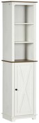 kleankin Coluna Casa de Banho Alta com 3 Compartimentos Porta Prateleira Ajustável Organização Espaço 39,5x30x160 cm Branco Madeira | Aosom Portugal