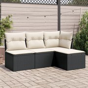 vidaXL 4 pcs conjunto de sofás para jardim c/ almofadões vime PE preto