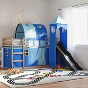 vidaXL Beliche com escorrega e cortinas 80x200 cm azul