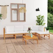 vidaXL 6 pcs conj. lounge jardim c/ almofadões cor creme teca maciça