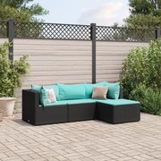 vidaXL 4 pcs conjunto lounge de jardim c/ almofadões vime PE preto