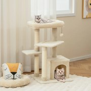 Arranhador para gatos de 4 níveis com postes para arranhar Plataforma superior em felpa 63 x 56,5 x 85 cm Bege