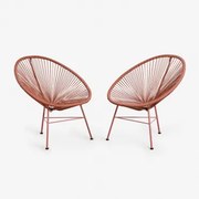 Pack De 2 Poltronas Em Aço E Rattan Sintético New Acapulco Terracota - Sklum