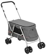 vidaXL Carrinho dobrável para cães 100x49x96 cm tecido linho cinzento