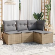 vidaXL 4 pcs conjunto de sofás para jardim c/ almofadões vime PE bege