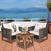 Conjunto de mobiliário de jardim 3 peças 2 sofás de rattan PE com mesa de café com almofadas laváveis para jardim, piscina, alpendre