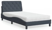 vidaXL Cama com colchão 100x200 cm veludo cinzento-escuro