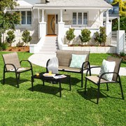 Conjunto jardim de mesa de centro, cadeirão e banco para mobiliário Mesa de jardim em ferro e rede Mesa de centro para terraço exterior Castanho