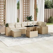 vidaXL 8 pcs conjunto de sofás p/ jardim com almofadões vime PE bege