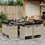 vidaXL 9 pcs conjunto de jantar p/ jardim c/ almofadões cinzento claro