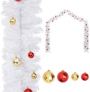 vidaXL Grinalda de Natal decorada com enfeites 10 m branco