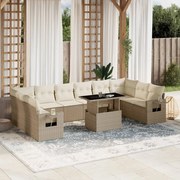vidaXL 11 pcs conjunto sofás de jardim c/ almofadões vime PE bege