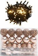 vidaXL Conj. de bolas de natal 60 pcs c/ pico e 150 LEDs rosa dourado