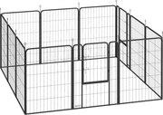 PawHut Parque para Cães de 12 Painéis 68x100 cm Parque Dobrável para Cães Médios com Portas Fecho e Estacas Preto | Aosom Portugal