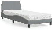 Cama com colchão 90x200 cm tecido cinzento-claro