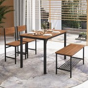 Conjunto de mesa de reunião industrial com 2 cadeiras e 1 banco para sala de jantar cinza