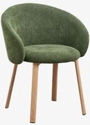 Cadeira De Jantar Estofada Nairea Madeira Natural & Chenille Verde Sálvia - Sklum
