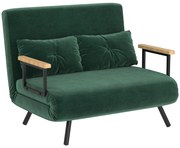 HOMCOM Sofá Cama Sofá Convertível em Cama de 2 Lugares Dobrável com Encosto Ajustável em 5 Níveis e 2 Almofadas 102x73x81 cm Verde