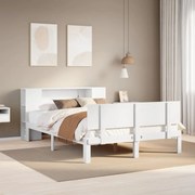 vidaXL Cama com estante sem colchão 120x200 cm pinho maciço branco