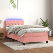 vidaXL Cama box spring c/ colchão/LED 80x200 cm veludo rosa