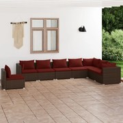 8 pcs conjunto lounge jardim c/ almofadões vime PE castanho