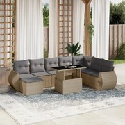 vidaXL 9 pcs conjunto de sofás p/ jardim com almofadões vime PE bege
