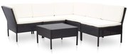 6 pcs conjunto lounge de jardim c/ almofadões vime PE preto